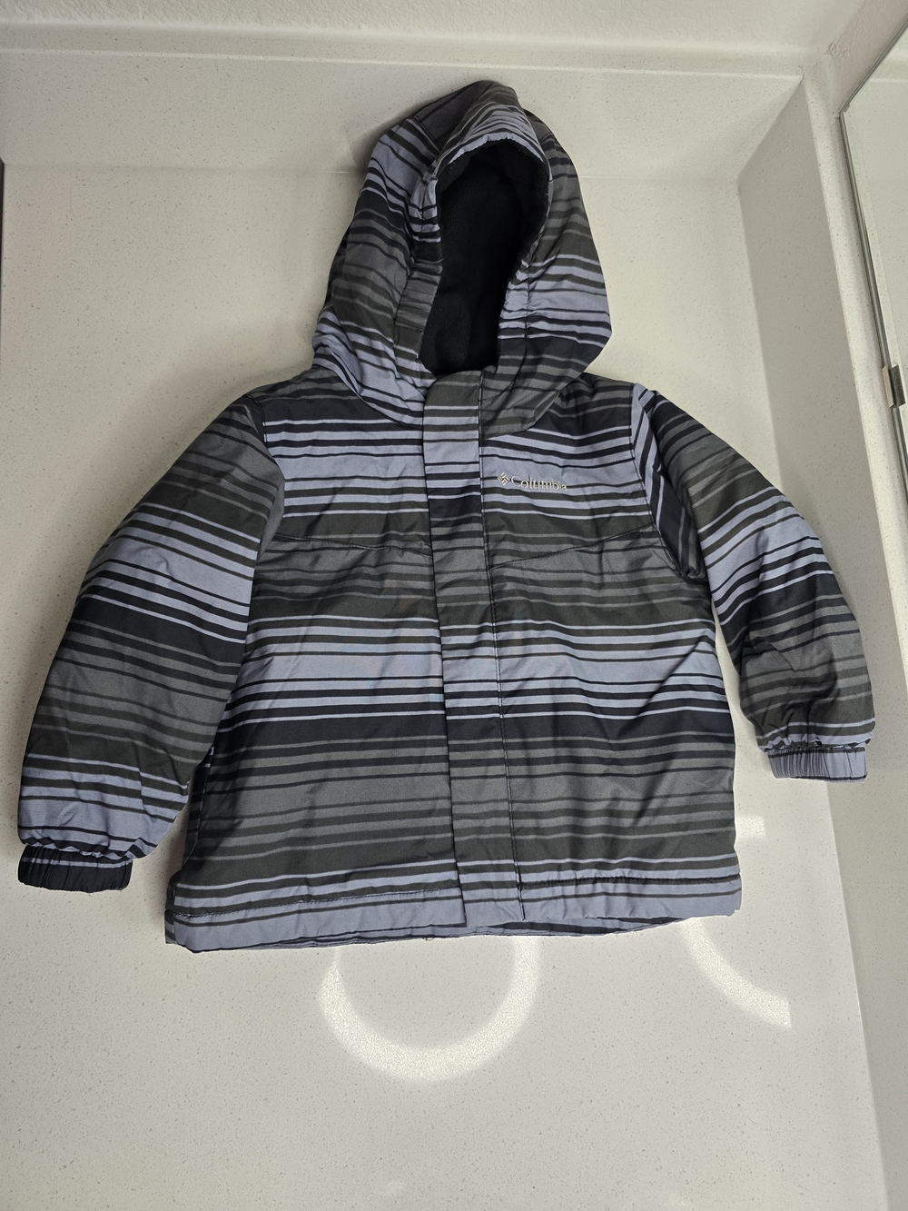 Columbia Kids Black Hooded Raincoat with Striped Trim